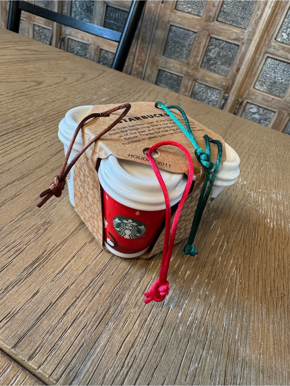 Starbucks Red and White Mini Cup Ornament Set with Colorful Cords